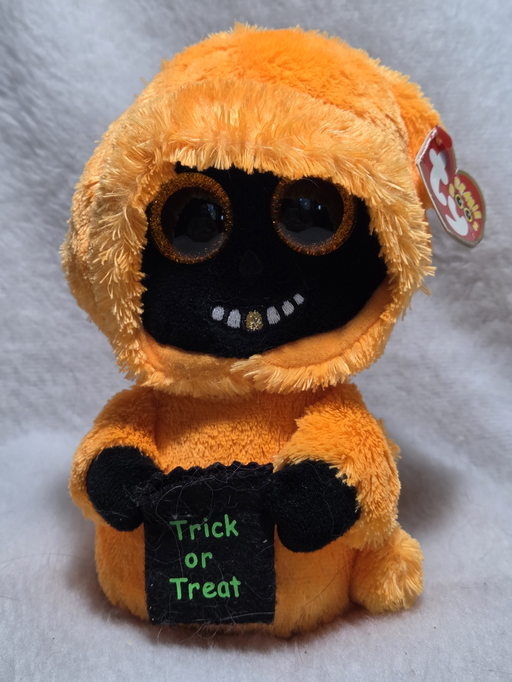 GRINNER Ty Beanie Boos Ghost with Orange Cloak 6" Stuffed Toy Halloween